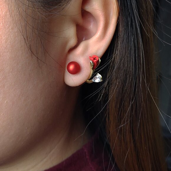 Tulip Crystal Stud Earrings Red - Picture 2 of 4